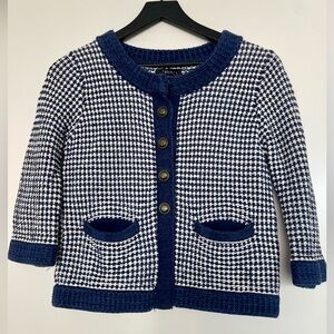 Blue and White Houndstooth Cardigan
